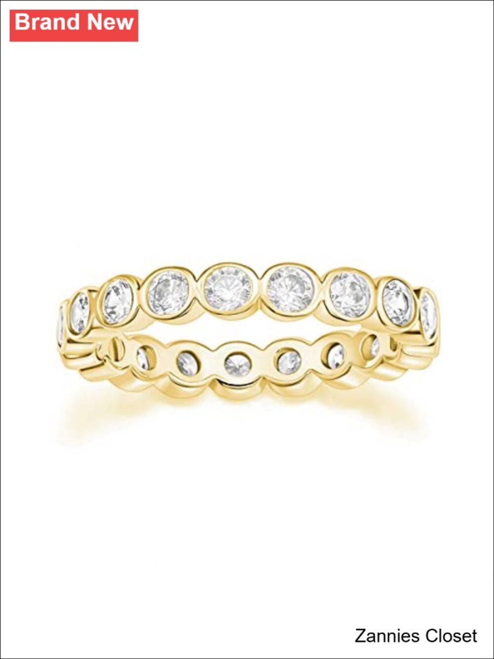 💍 14K Gold Plated Full Eternity CZ Wedding Band Stackable Ring